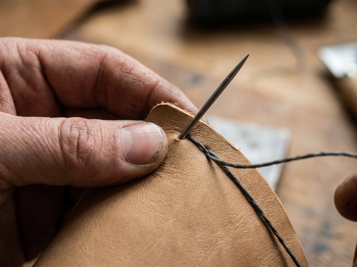 Agulha grossa e linha forte a coser pele
