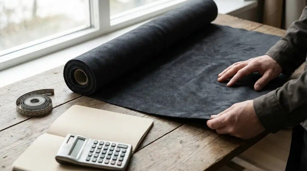 Rolo de microfibra acamurçada com fita métrica e calculadora