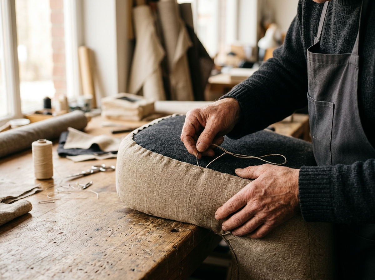 Estofador a coser um painel de banco